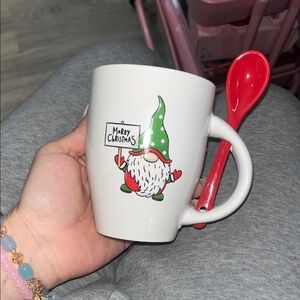 Christmas Gnome Mug with Red Spoon